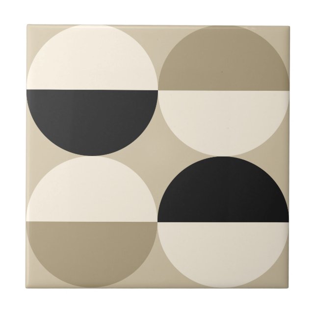 Carreau Mi-siècle moderne cercles beige motif géométrique (Devant)