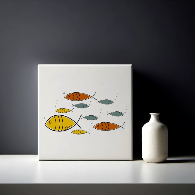 Carreau Mi-siècle moderne de l'ère atomique Poisson nager  (Mid Century Modern Fish Swimming Pattern Retro Vintage Eames Atomic Era MCM)