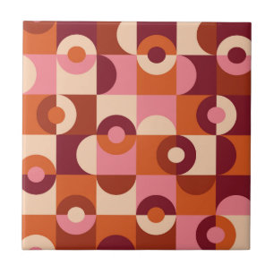 Carreau Mi-siècle moderne demi-cercles rose orange