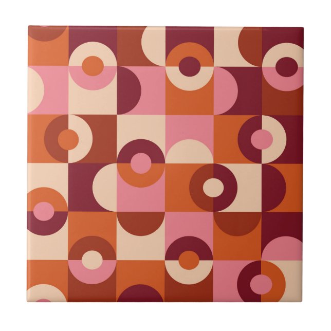 Carreau Mi-siècle moderne demi-cercles rose orange (Devant)