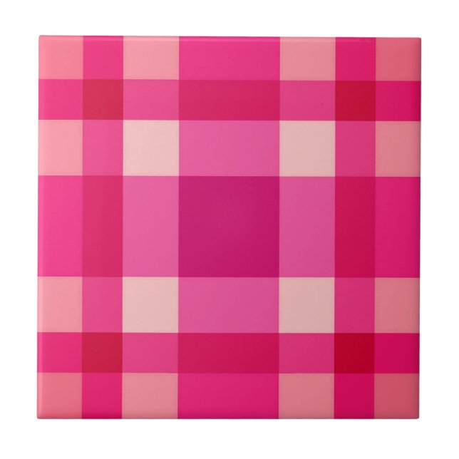 Carreau Mi-siècle moderne Plaid, Fuchsia rose et vin (Devant)