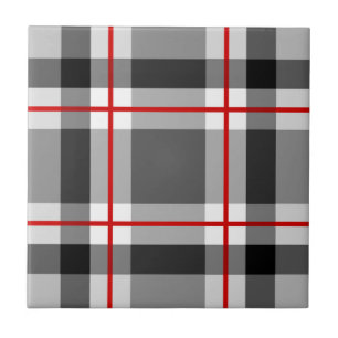 Carreau Mi-siècle moderne Plaid, noir, blanc, gris et R