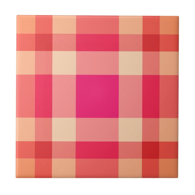 Carreau Mi-siècle moderne Plaid, Orange, Coral & Fuchsia (Devant)