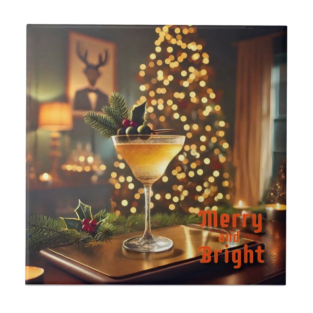 Carreau Mi-Siècle Noël Joyeux & Cocktail lumineux (Devant)