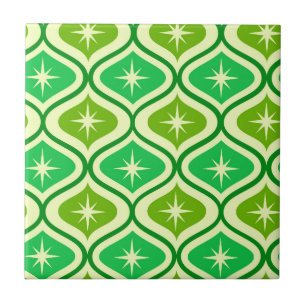 Carreau Mi-Siècle Retro Starburs Sur Green Ogee Motif