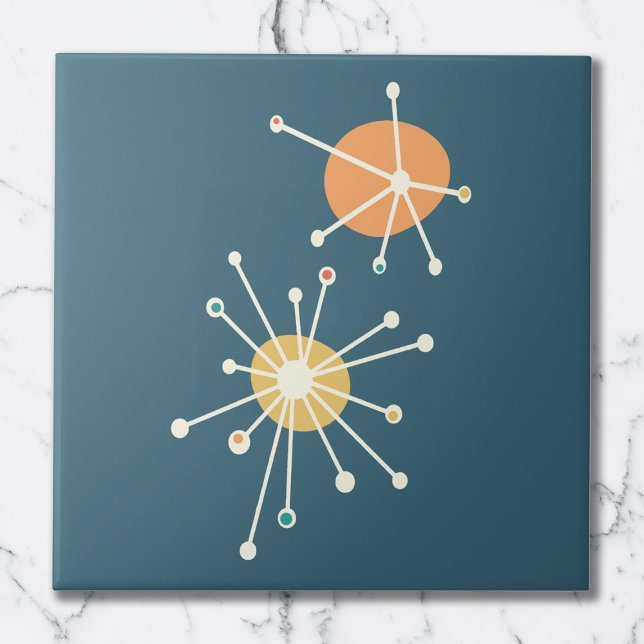 Carreau Mi-siècle Starburst atomique foncé Turquoise (Créateur téléchargé)