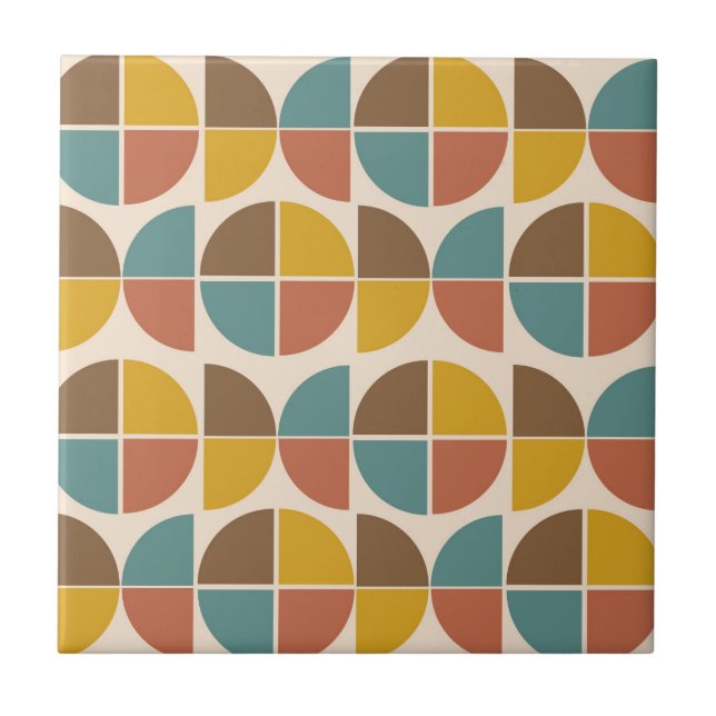 Carreau Mid Century Abstract shapes in mustard teal orange (Devant)