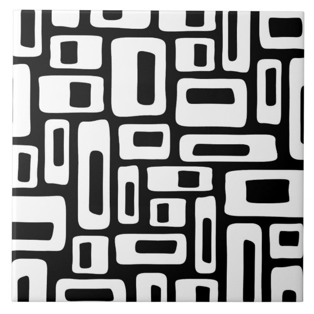 Carreau Mid-Century Abstrait Black & White Motif (Devant)