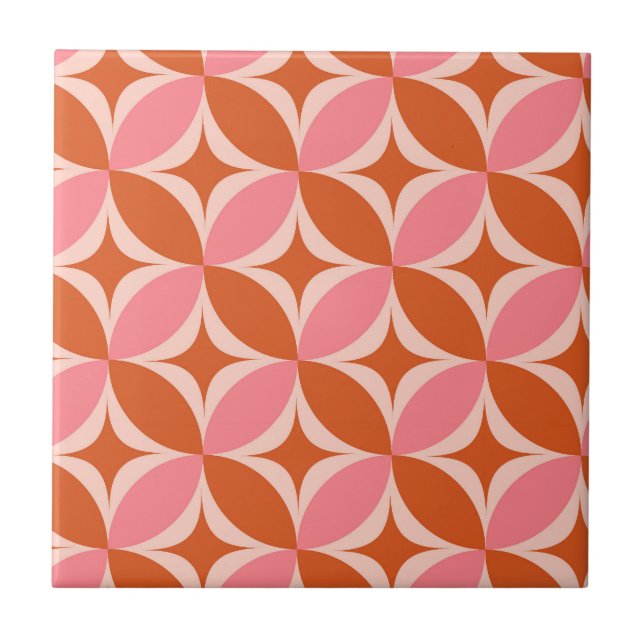 Carreau Mid Century Circle Starburts rose et orange (Devant)