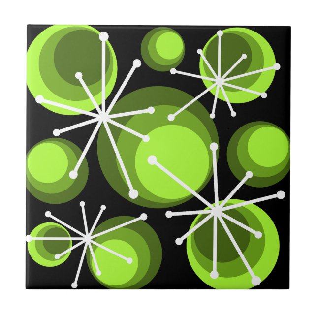 Carreau Mid Century Circles Starburts Chartreuse (Devant)