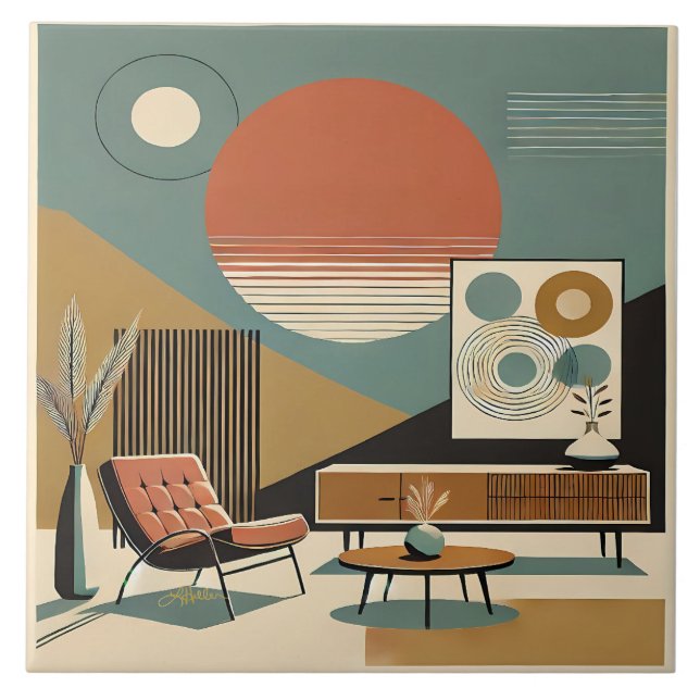 Carreau Mid Century Interior Design Sunrise Livingroom (Devant)