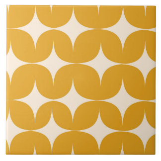 Carreau Mid Century Modern Beige Starbursts on Orange