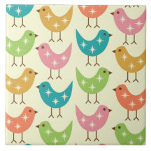 Mid Century Modern Colorful Atomic Birds Pattern 