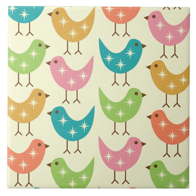 Carreau Mid Century Modern Colorful Atomic Birds Pattern  (Devant)