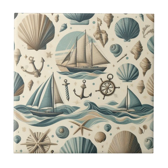 Carreau Mid Century Modern Nautical Ships (Devant)