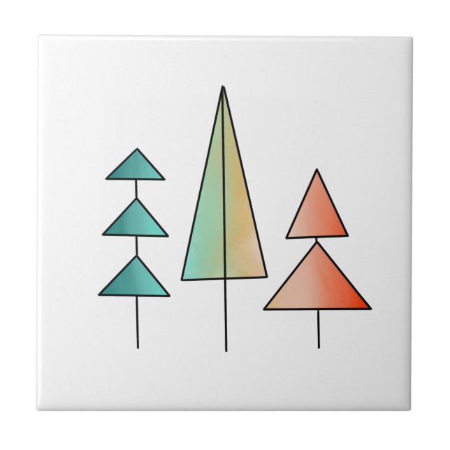 Carreau mid century modern rainbow trees blush teal simple (Devant)