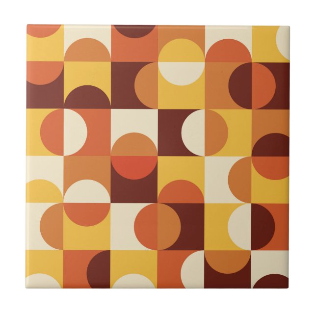 Carreau Mid Century Moderne demi cercles jaune et orange (Devant)