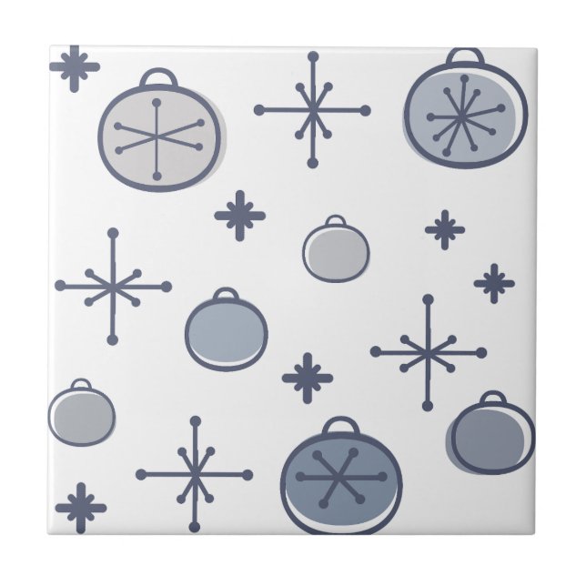 Carreau Mid Century Moderne Rétro Art de Noël Argent (Devant)