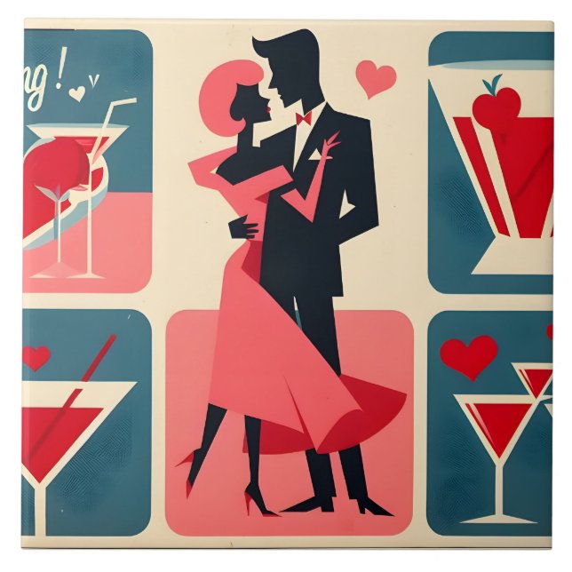 Carreau Mid Century Valentine Dancing Couple (Devant)