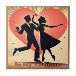 Carreau Mid Century Valentine Dancing Couple avec Martini