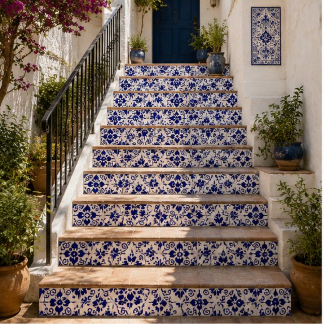 Carreau Midnight Bloom Classic Blue Floral Mosaic (Créateur téléchargé)