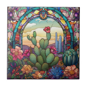 Carreau mignon amateur de cactus occidentaux vitrail