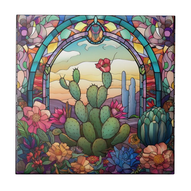Carreau mignon amateur de cactus occidentaux vitrail (Devant)