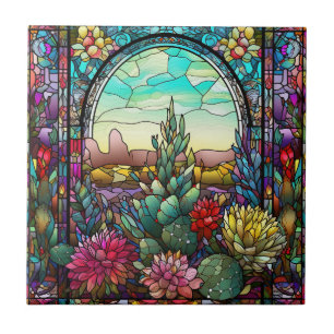 Carreau mignon amateur de cactus occidentaux vitrail
