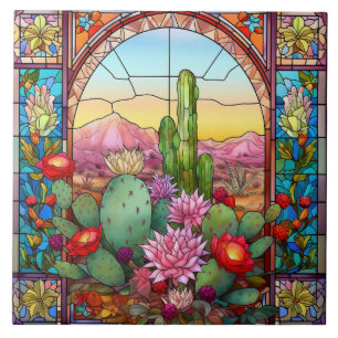 Carreau mignon amateur de cactus occidentaux vitrail