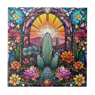 Carreau mignon amateur de cactus occidentaux vitrail