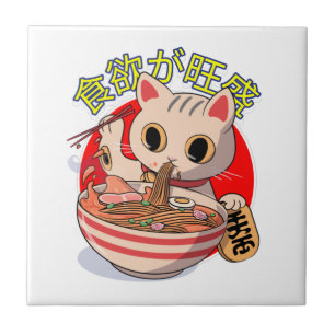 Carreau Mignon chat japonais mangeant des nouilles avec de