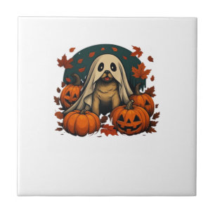 Carreau Mignon chien carlin avec citrouilles automne Hallo