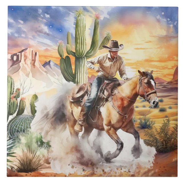 Carreau mignon désert cactus cheval équitation cowboy (Devant)