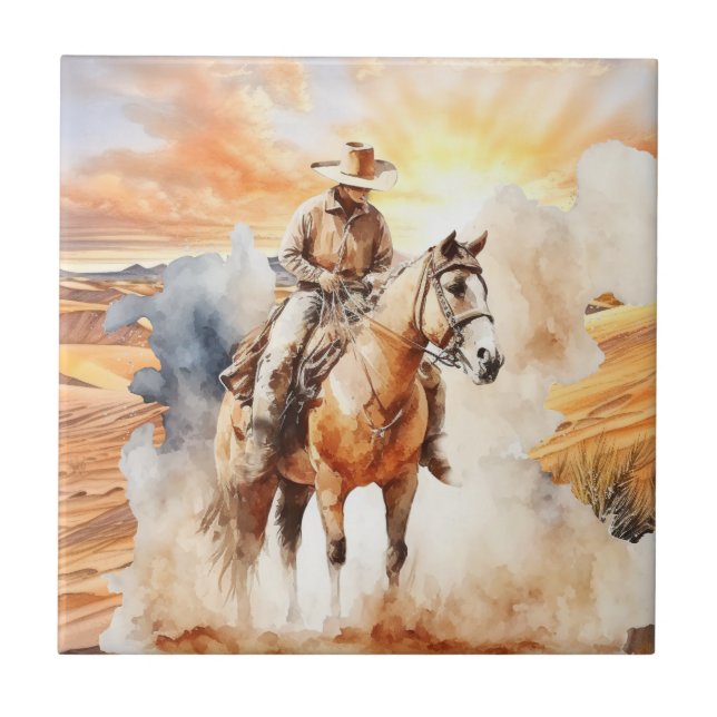 Carreau mignon désert cactus cheval équitation cowboy (Devant)