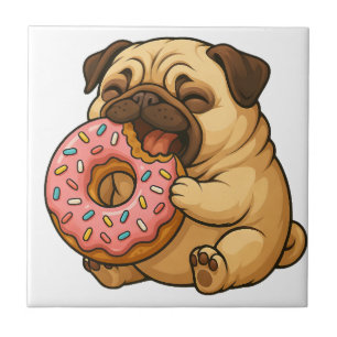 Carreau Mignon donut de pug de dessin animé drôle qui mâch