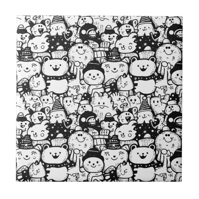 Carreau Mignon motif doodle d'animaux Kawaii (2) (Devant)