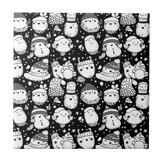 Carreau Mignon motif doodle d'animaux kawaii (3) (Devant)