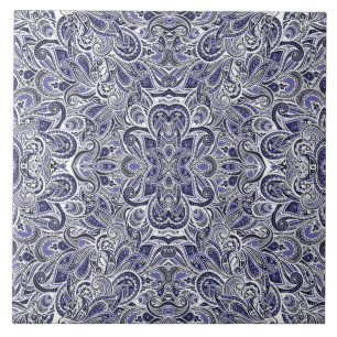 Carreau Mignon motifs paisley blanc bleu design