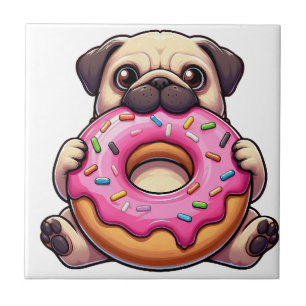 Carreau Mignon pug avec beignet chien de dessin animé drôl