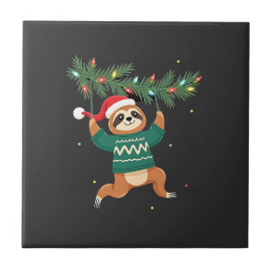 Carreau Mignon Sloth de Noël Chapeau de Père Noël Sloth de