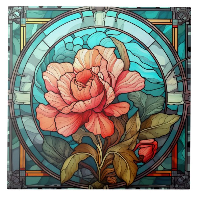 Carreau mignonette faux vitrail fleurs céramique (Devant)