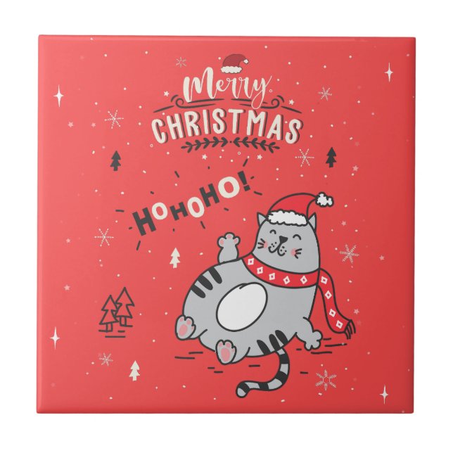 Carreau Mignonne et drôle Chat Noël joyeuses Salutations (Devant)