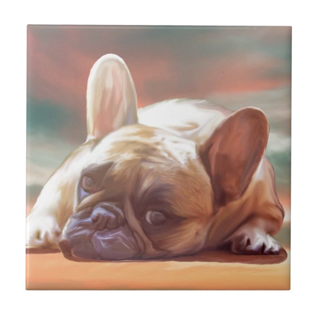 Carreau Mignonne French Bulldog Eau Couleur Art Peinture (Devant)