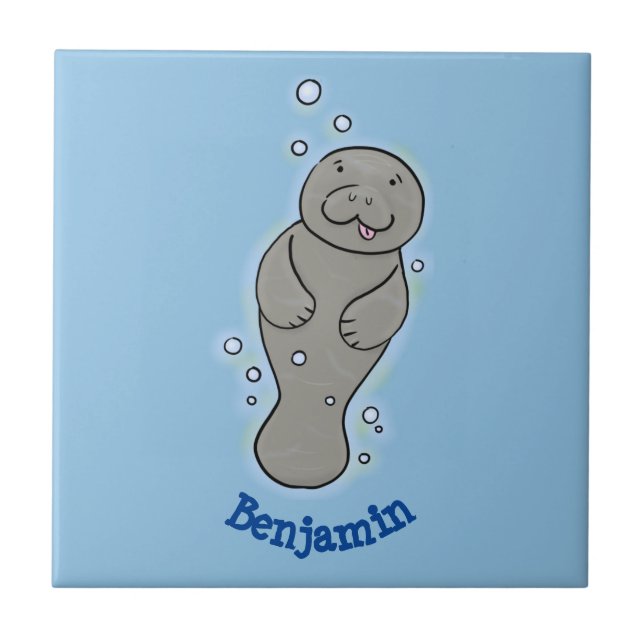 Carreau Mignonne manatée bébé avec bulles illustration (Devant)
