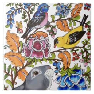 Carreau Mignonne Rabbit Mural Floral Blanc Bkgrd Top Demi