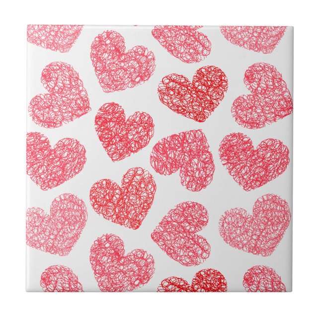 Carreau Mignonne Rouge Doodled Heart Valentine's Day Motif (Devant)