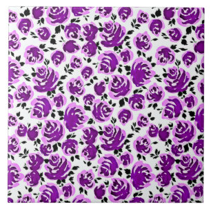 Carreau Mignons motifs de roses violettes blanches