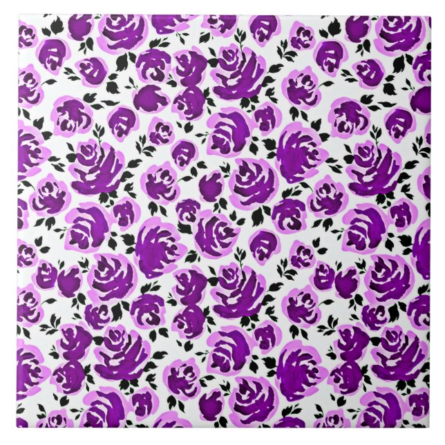 Carreau Mignons motifs de roses violettes blanches (Devant)