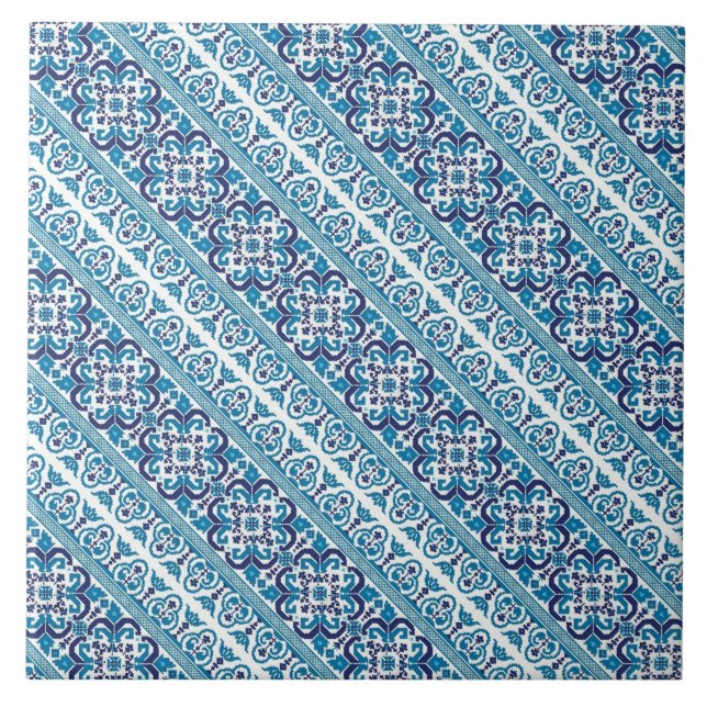 Carreau Mignons motifs décoratifs ukrainiens bleus design (Devant)
