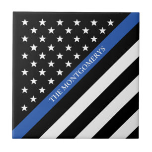 Carreau Mince Ligne bleue Police American Flag Monogramme